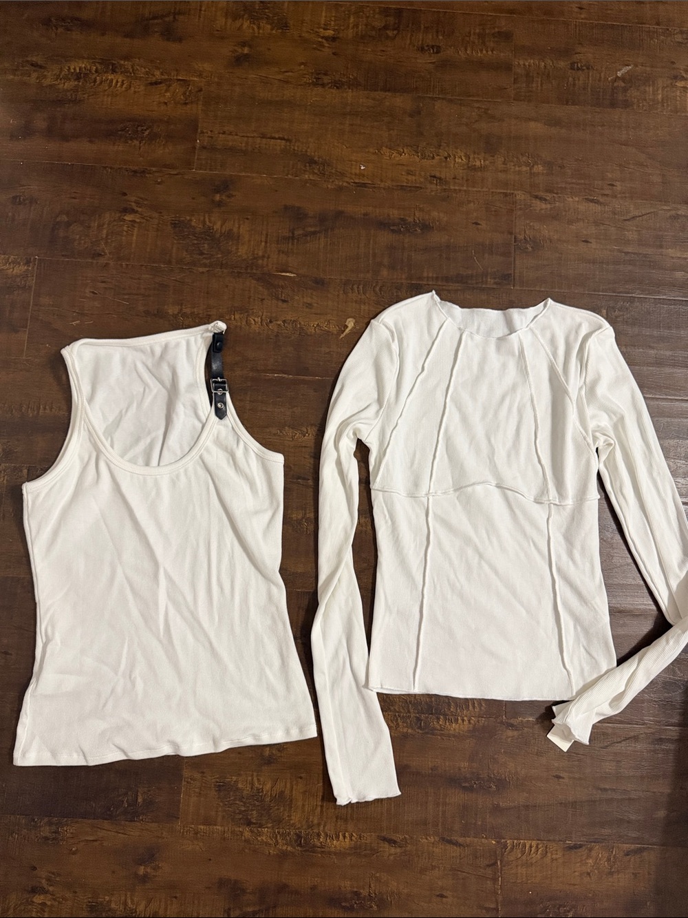 Commense Cream Ribbed Tank and Long Sleeve Top Set